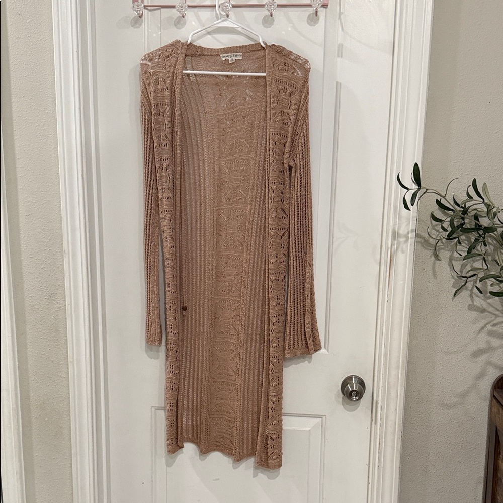 Long Tan Knit Cardigan